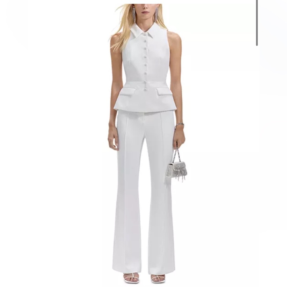 Self-Portrait White Sleeveless Peplum Top with Wide-Leg Pants